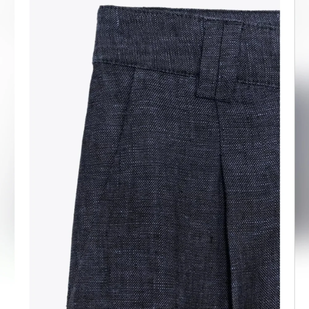 Zara 100% Linen Indigo Wide-Leg Wrap Front Pants And Pleats Detail Sz-S
